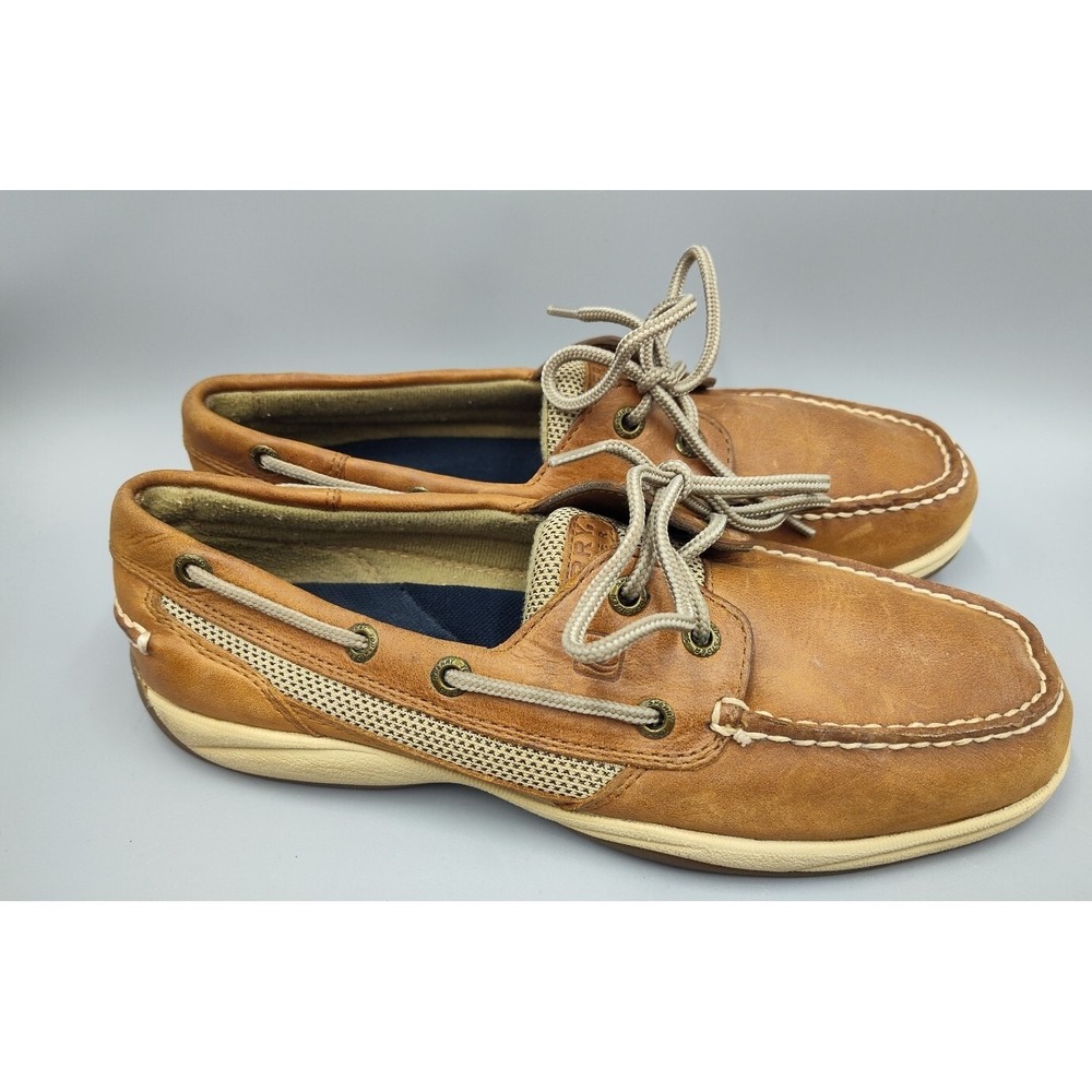 SPERRY TOP SIDER Leather Boat Shoes Men's 9M Tan Lace Up Sneakers CH196